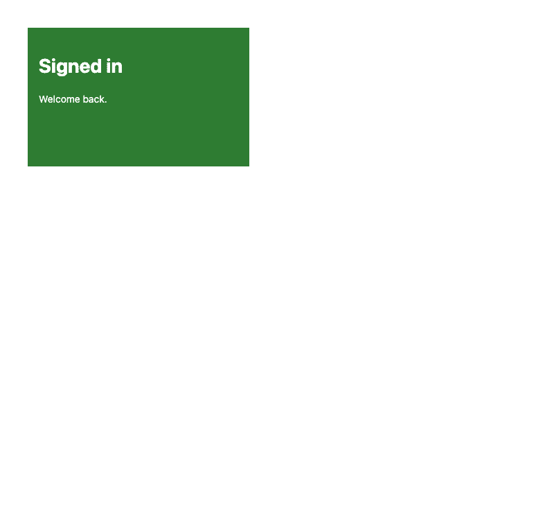 A green Signed in panel after the click